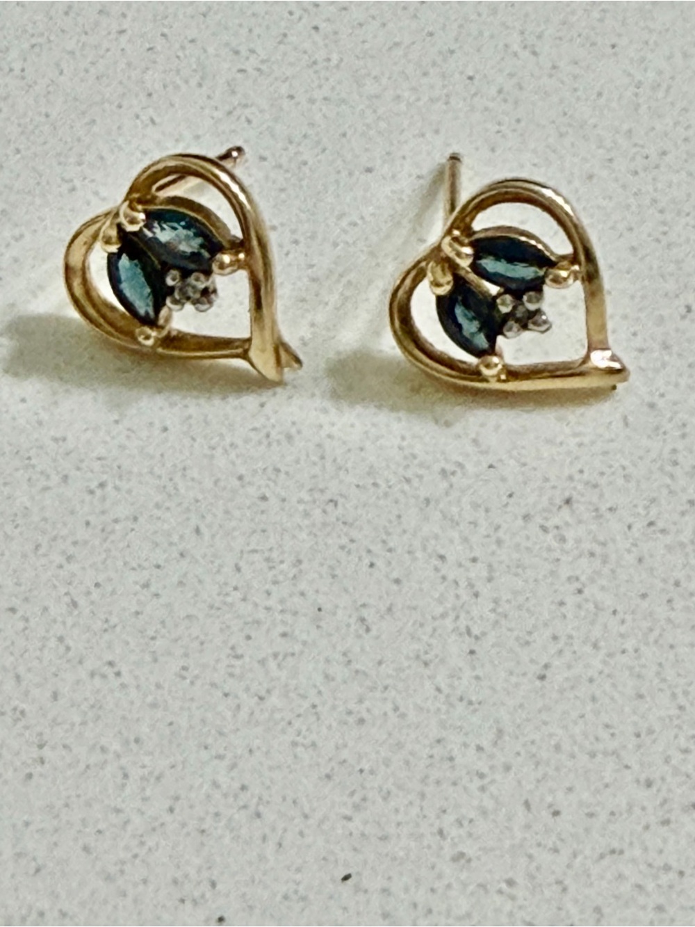 10K Gold Heart Stud Earrings with Blue Gemstones - Women Jewelry
